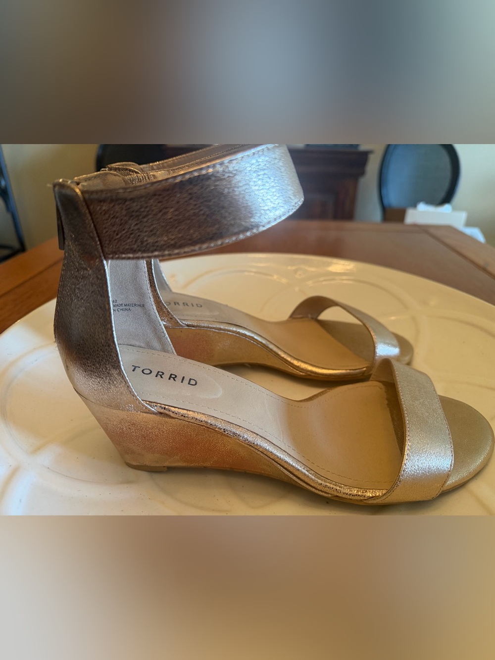 torrid Metallic Gold Ankle-Strap Wedge Sandals